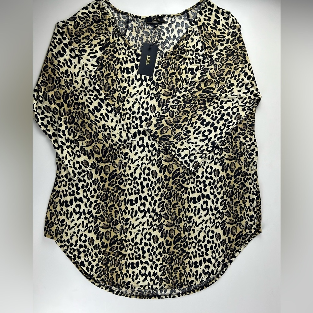 L & B Lucky and Blessed  Women’s ‎ Plus Leopard Print Shirt Size 3X